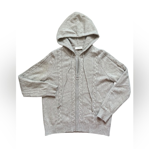 100% Wool Women's Cable Knit Zip Cardigan with hoodie brown size large. - Picture 6 of 13